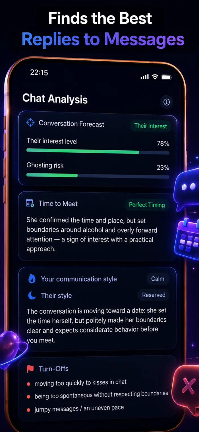 ProRoast Chat Analyzer shows interest, ignore risk, date timing and reply options