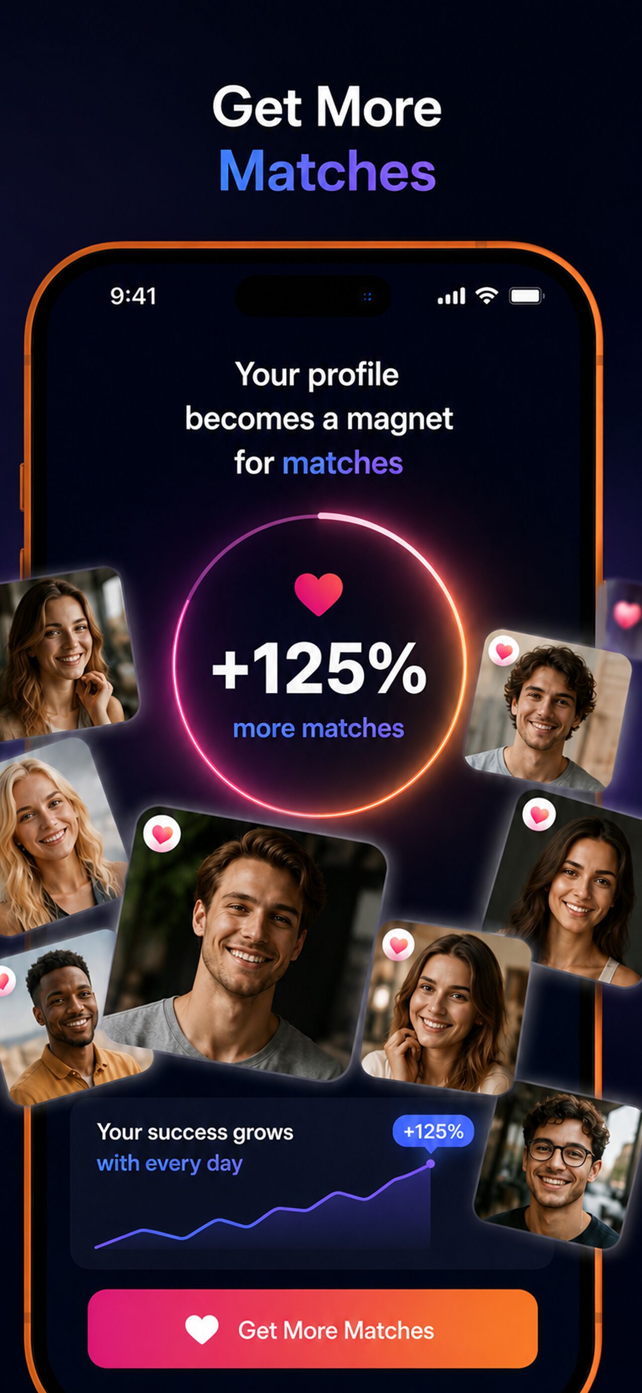 ProRoast promo screen about getting more matches and improving your profile
