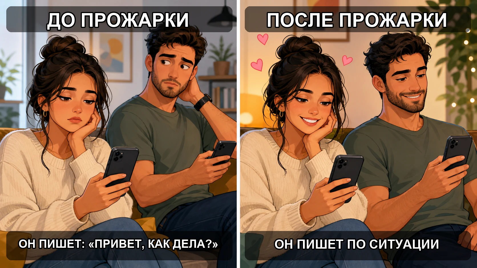 Meme: an unimpressed woman before the man starts using ProRoast and a happy woman after