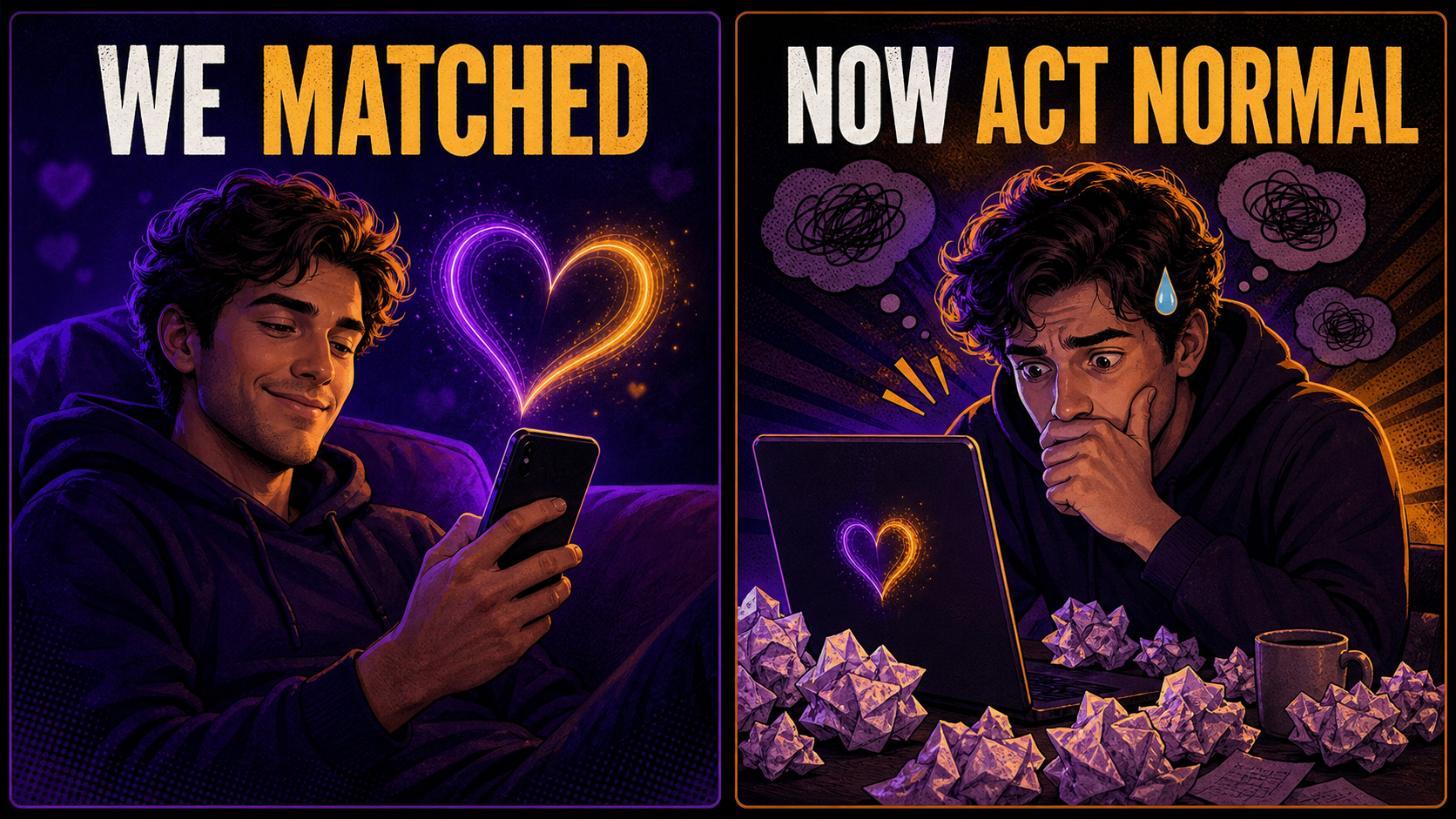 Dating-app meme: We matched. Now act normal